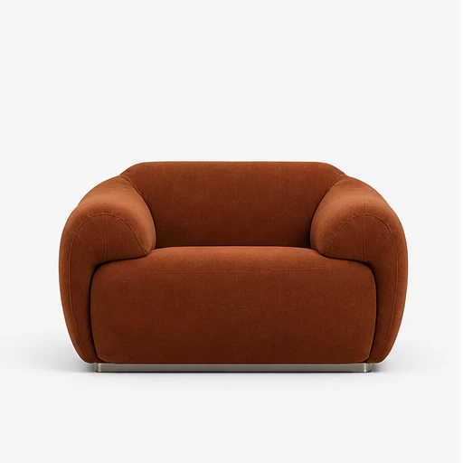 Digital twin of a rust bouclé armchair, ready to configure and price